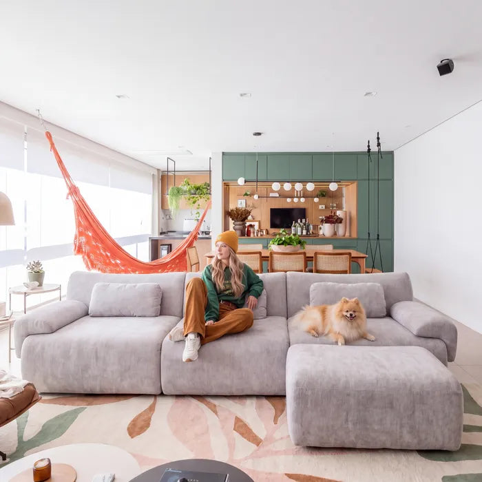 Sofá na Caixa Modular Horizon 3 Lugares em Boucle - Cinza