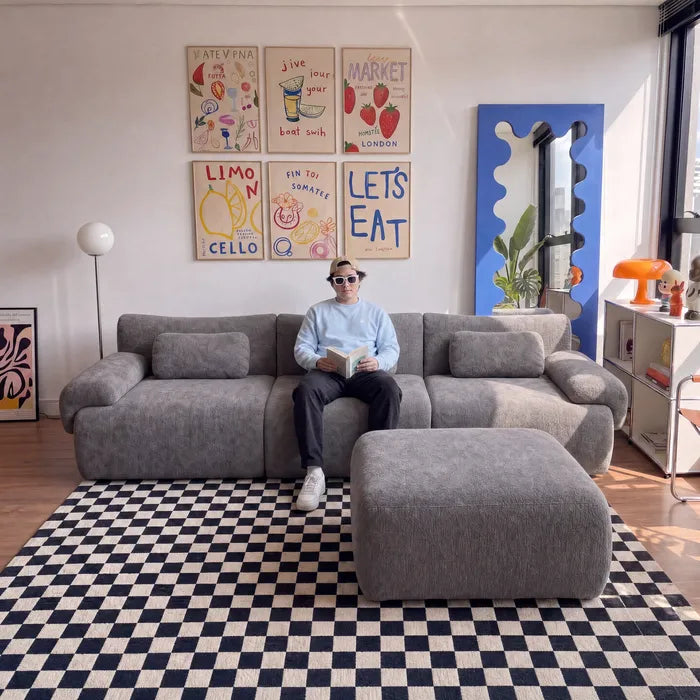 Sofá na Caixa modular Horizon 3 lugares em Boucle - Preto