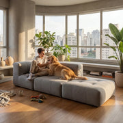 Sofá na Caixa Modular 2 Lugares em Boucle - 1 Braço com Apoio de pé - Cinza
