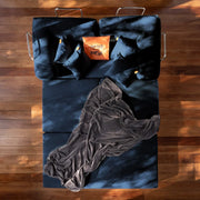 Sofá Cama Bloom - Sofá na Caixa + Apoio de Pé Bloom Tecido Boucle Azul