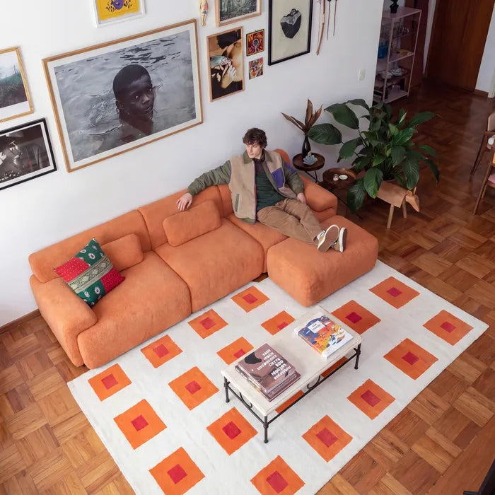 Sofá na Caixa modular Horizon 3 lugares em Boucle - Laranja