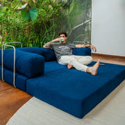 Sofá Cama Bloom Tecido Boucle Azul Marinho - Sofá na Caixa Azul
