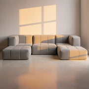 Sofá na Caixa modular 2 lugares em Boucle - 2 Poltronas com Apoio de pé - Cinza