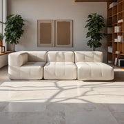 Sofá na Caixa modular 3 lugares em Boucle - 1 Braço com Chaise - Linho