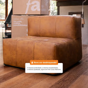 Sofá na Caixa modular 3 lugares Poli-Couro Marrom - 1 Braço com Chaise