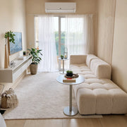 Sofá na Caixa modular 3 lugares em Boucle - 1 Braço com Chaise - Linho