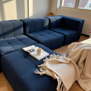Sofá na Caixa modular 2 lugares em Boucle - 2 Poltronas com Apoio de pé - Azul