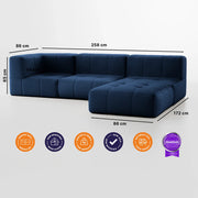 Sofá na Caixa Modular 3 Lugares em Boucle - 1 Braço com Chaise - Azul